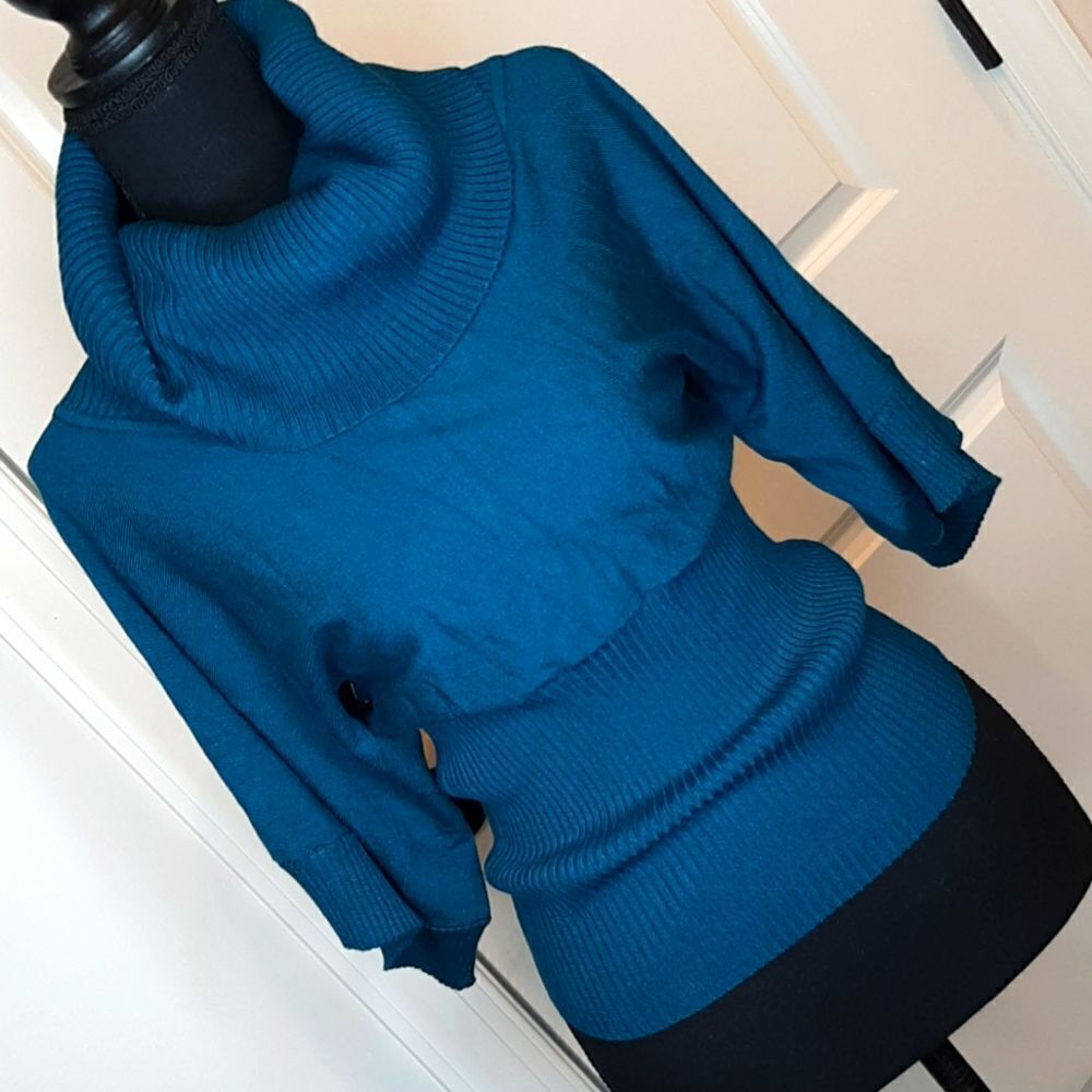 Willi Smith Caribbean Blue Cowl Neck Sweater